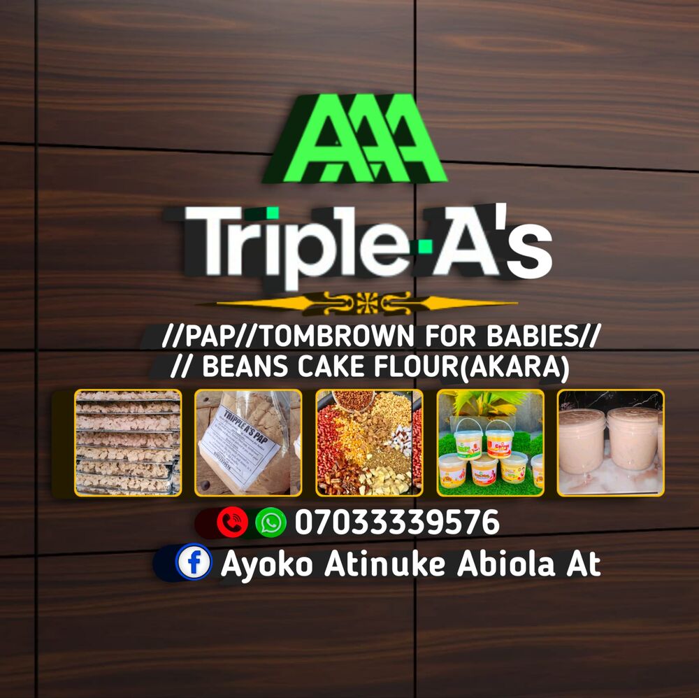 Triple AAA's product range — pap, tombrown and beans cake flour